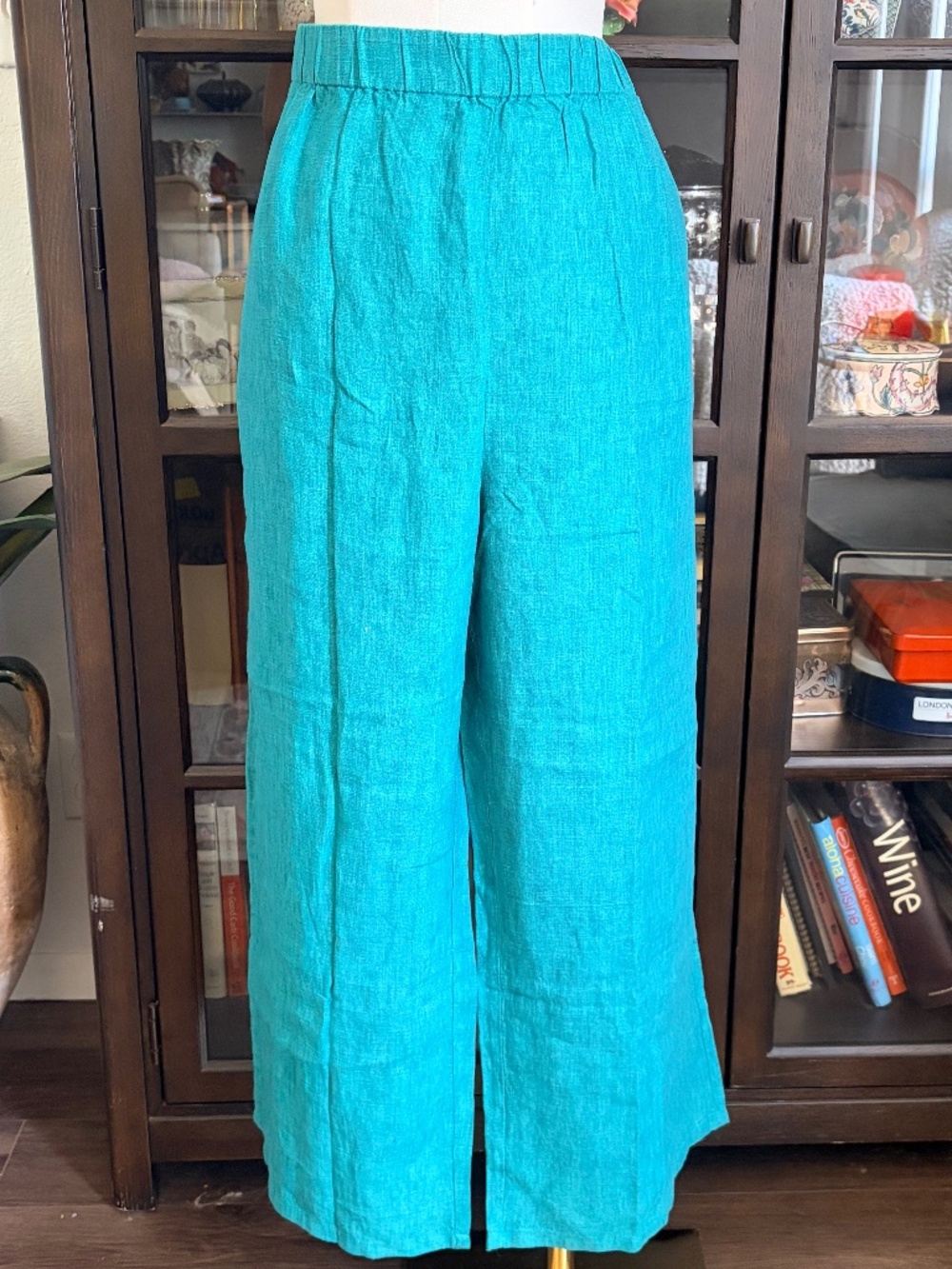 Eileen Fisher, Turquoise Green Organic Linen Wide Leg Pant, 2x